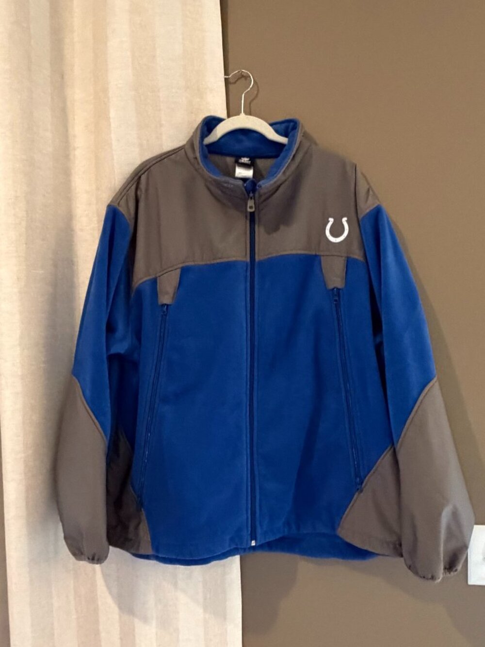 NFL Indianapolis Colts Blue Gray Fleece Embroidered Zip, Size 2XL